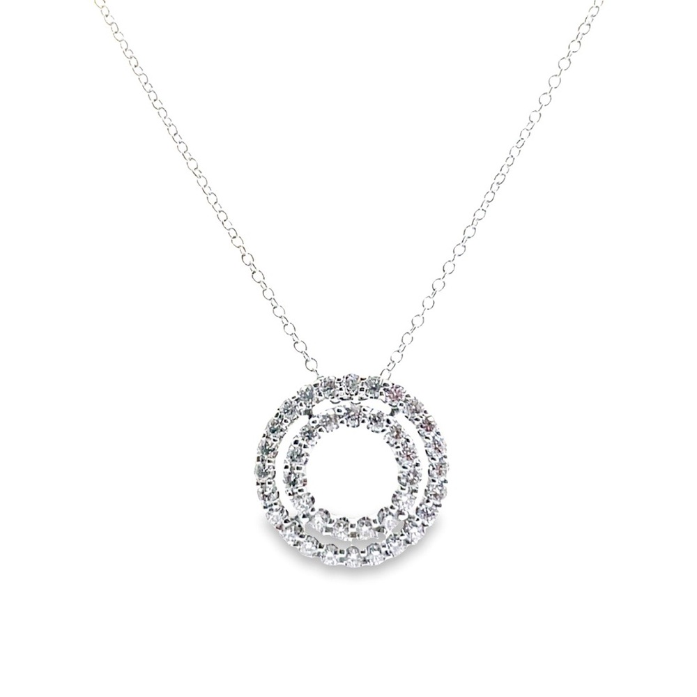 14K White Gold Double Circle Diamond Necklace